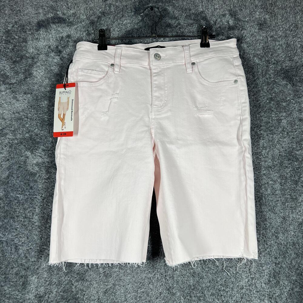 Buffalo David Bitton Bermuda Womens 8 Pink Distressed Mid-Rise Tandi 10 Inseam